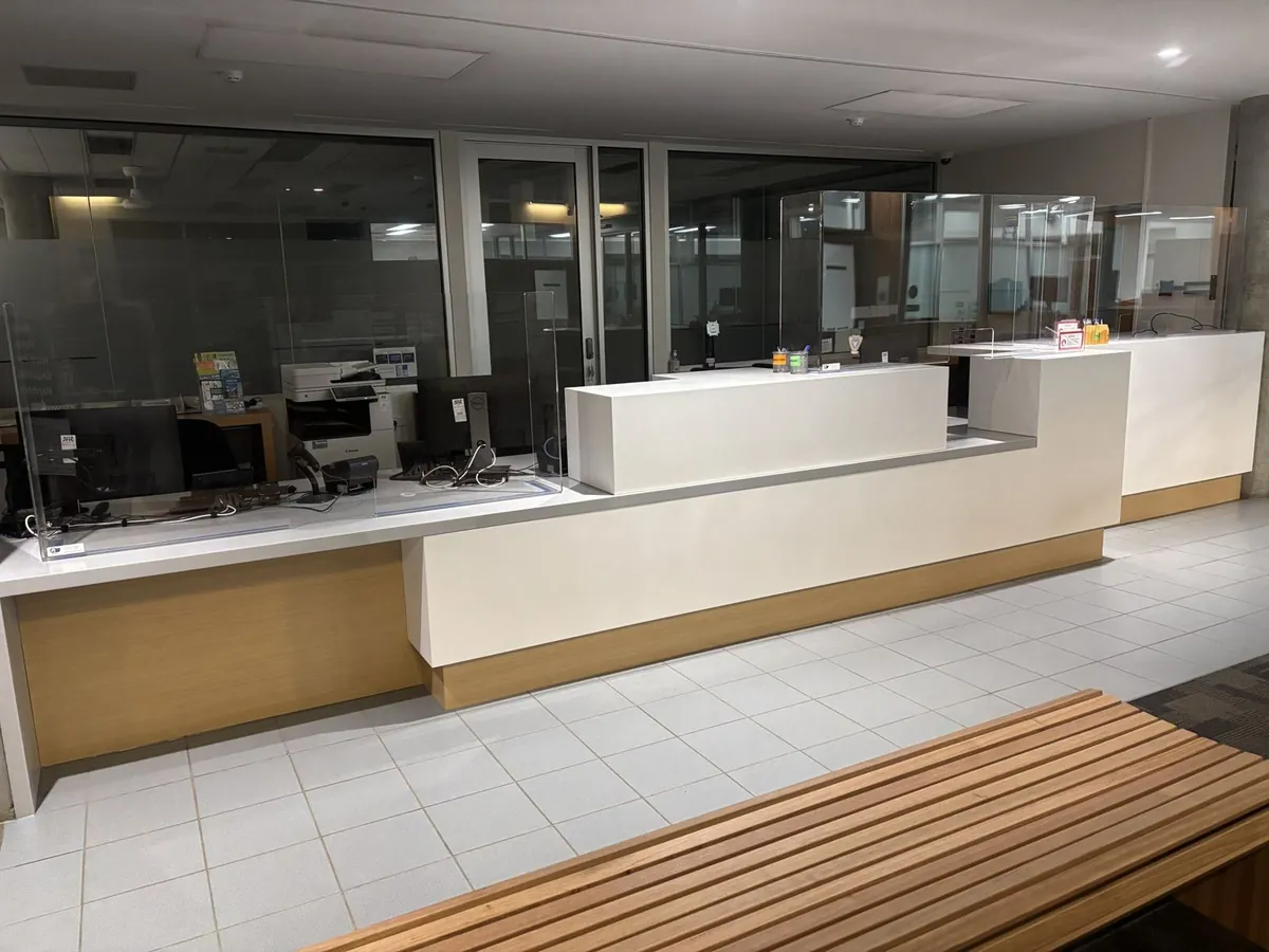 Timber-fronted reception counter in the refurbished Kingborough Council offices